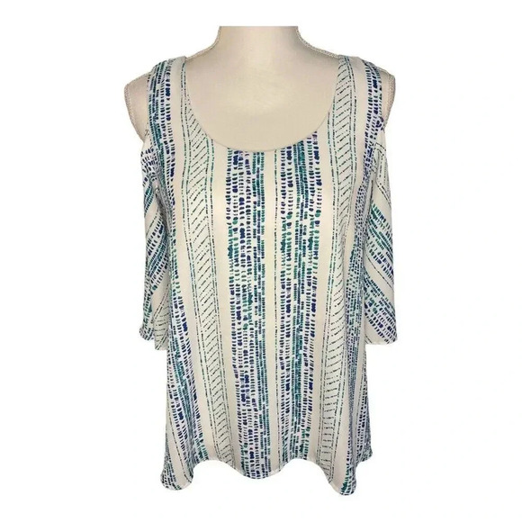 Apt. 9 Tops - Apt. 9 Women’s Small Blue & White Cold-Shoulder Strappy Top